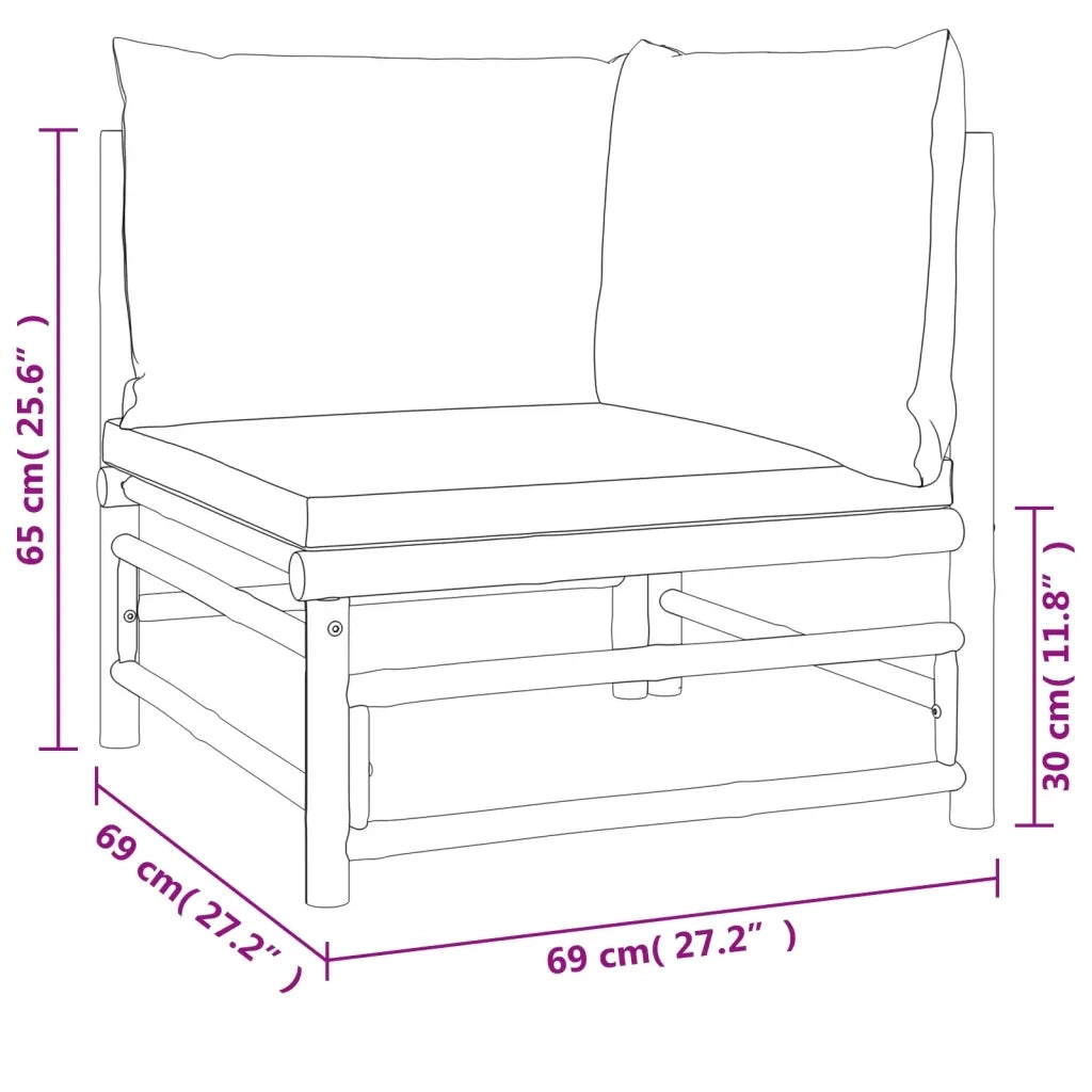 Set Salotto da Giardino 5pz con Cuscini Grigio Chiaro Bambù 3155106