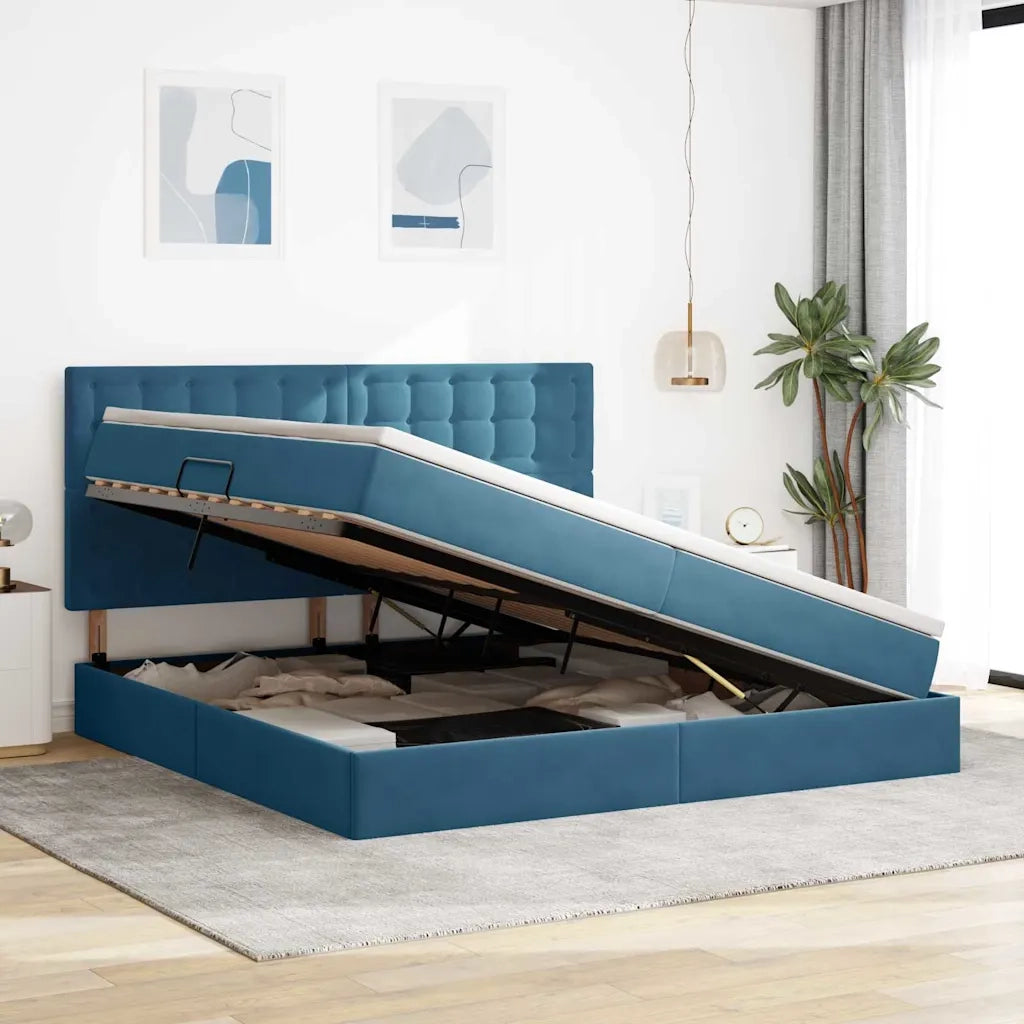 Letto con contenitore e materasso Blu Scuro 200 x 200 cm