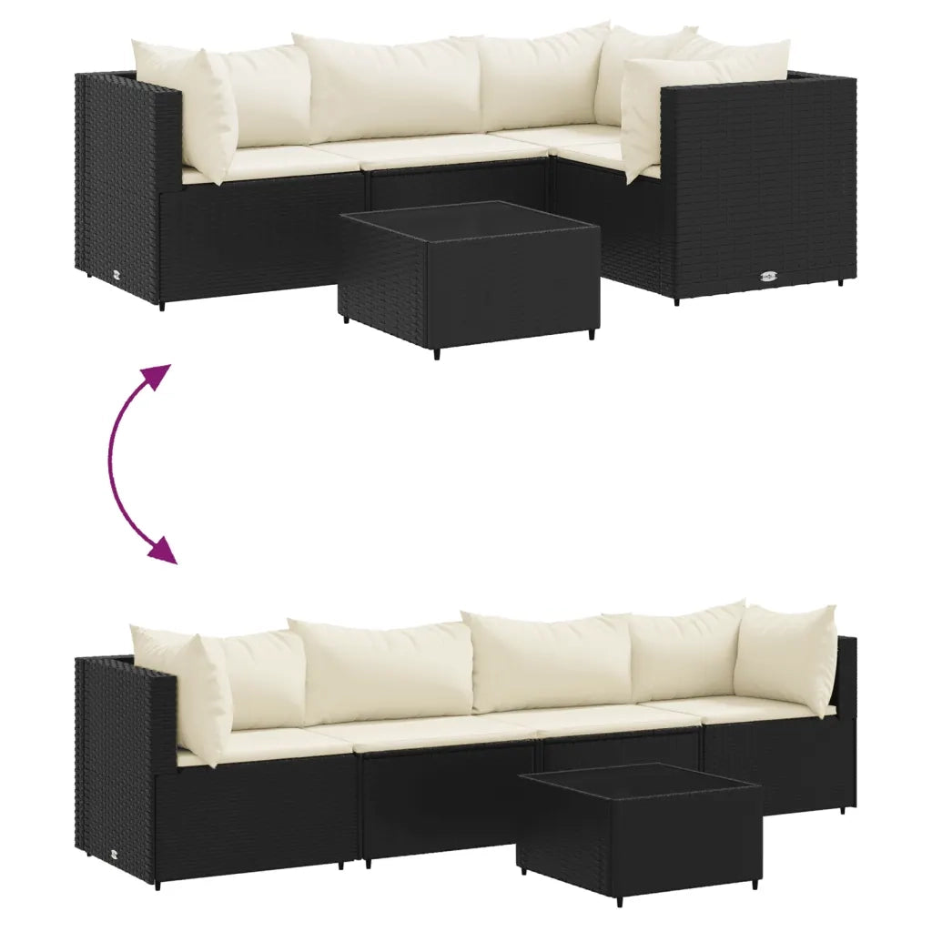 Set Divani da Giardino 5 pz | Set Salotto da Giardino con Cuscini Nero in Polyrattan
