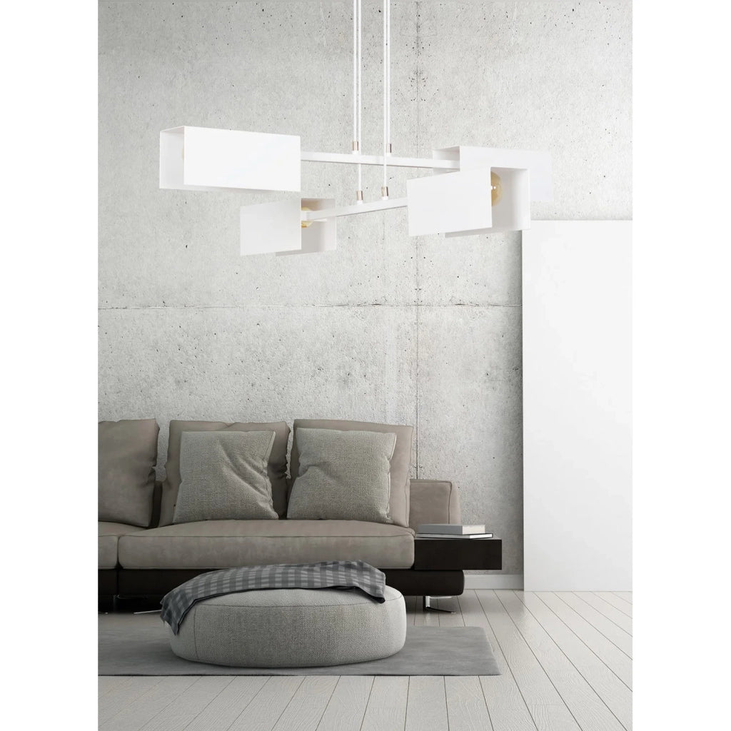 Lampadario Minimal Yuhuang Acciaio Bianco 4 Luci E27 Ip20