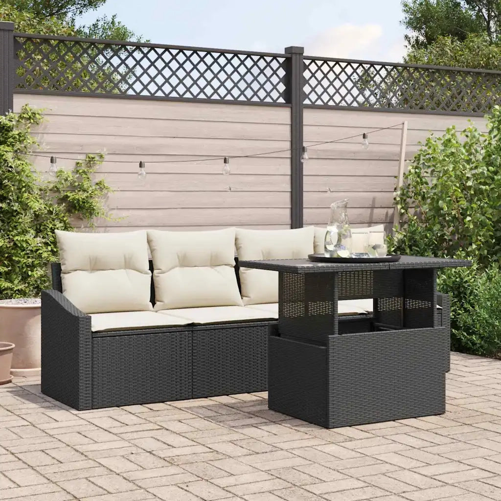 Set Divano da Giardino 5 pcs Nero e crema polyrattan 3348903