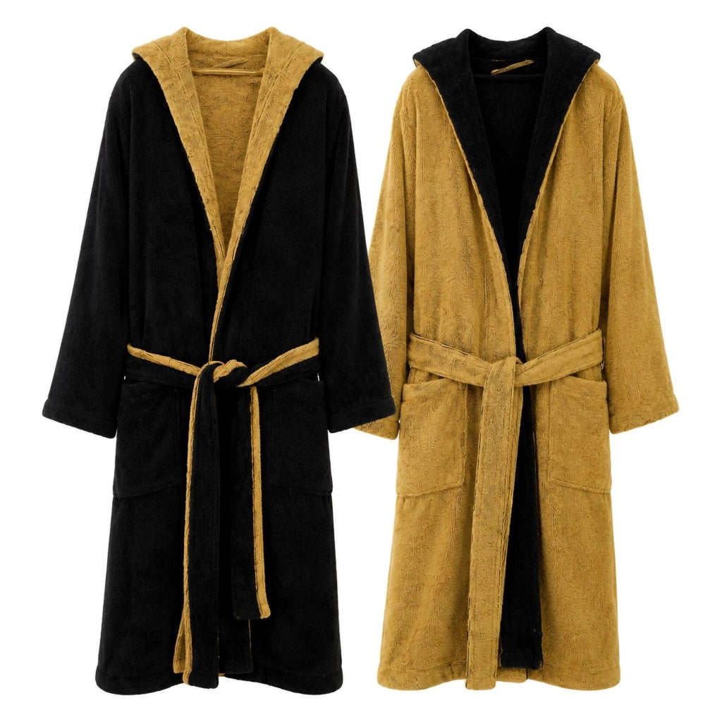 Sekate, Accappatoio 100% Cotone con Cappuccio Reversibile, Nero
