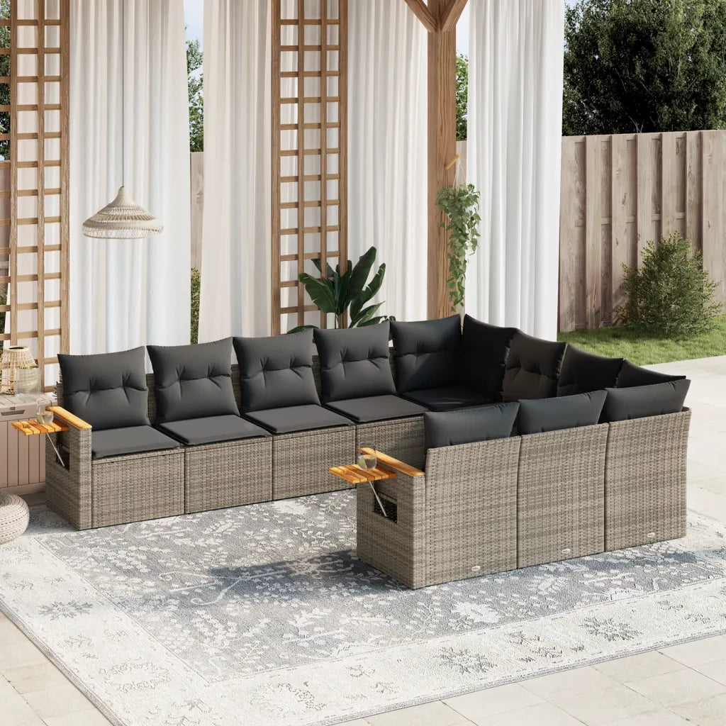 Set Divano da Giardino 10 pz con Cuscini Grigio in Polyrattan 3259582