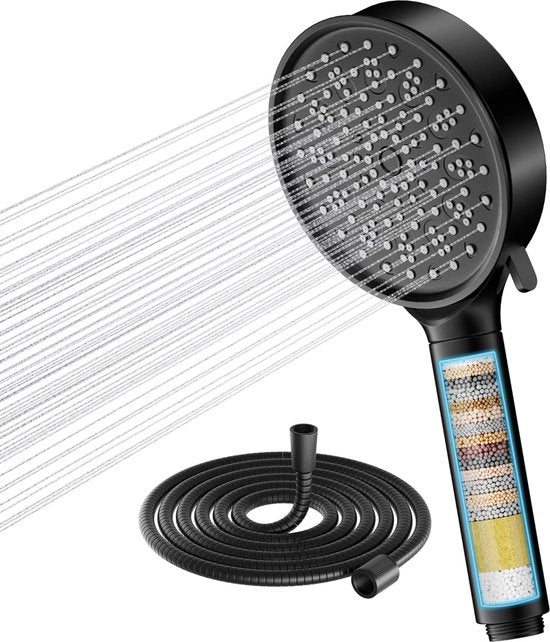 Douchekop con tubo - doccia ad alta pressione - 1 pezzo - argento - plastica