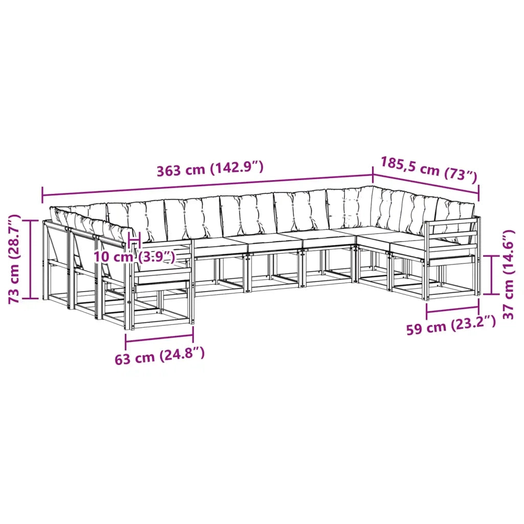 Set di divani da esterno 10 pcs Grigio Naturale e Chiaro 3369086