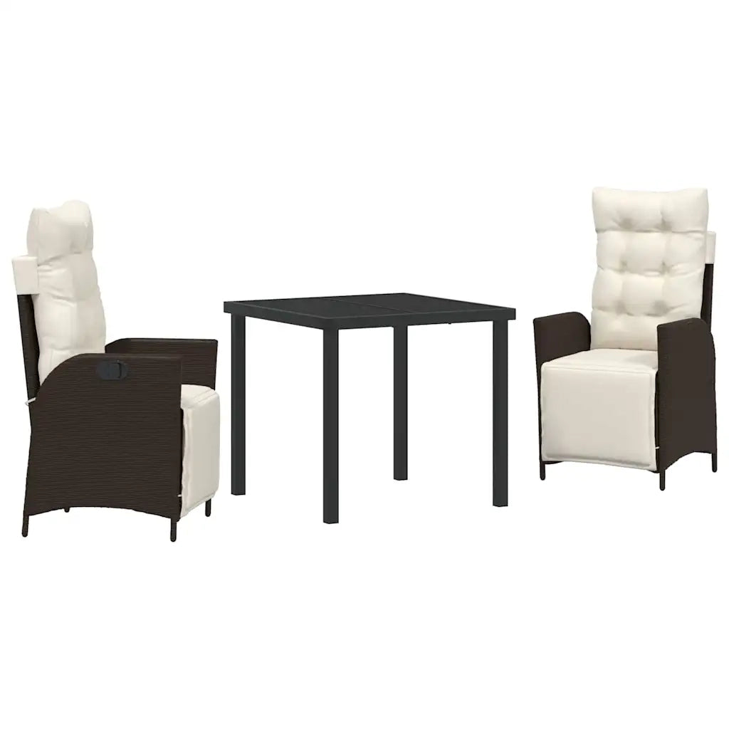 Set da Pranzo per Giardino con cuscino 3 pcs Marrone polyrattan