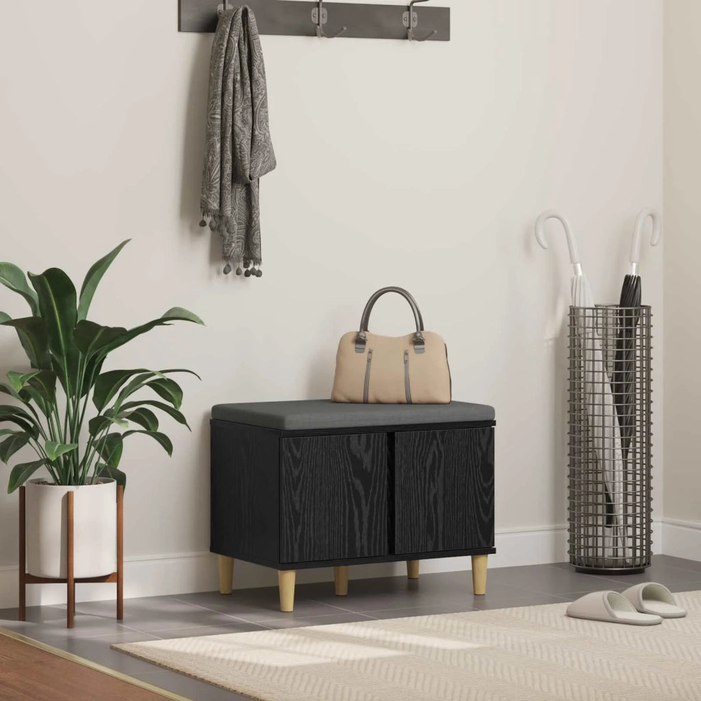 Panca per ingresso con cuscino Rovere Nero 60 x 38 x 46 cm
