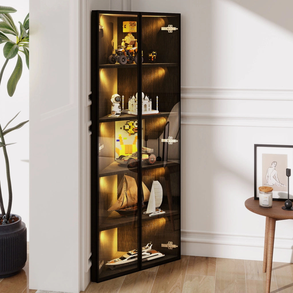 Vetrina con LED ¨C MINIMAL ¨C Nero, Vetro Temperato, 62x35x160 cm