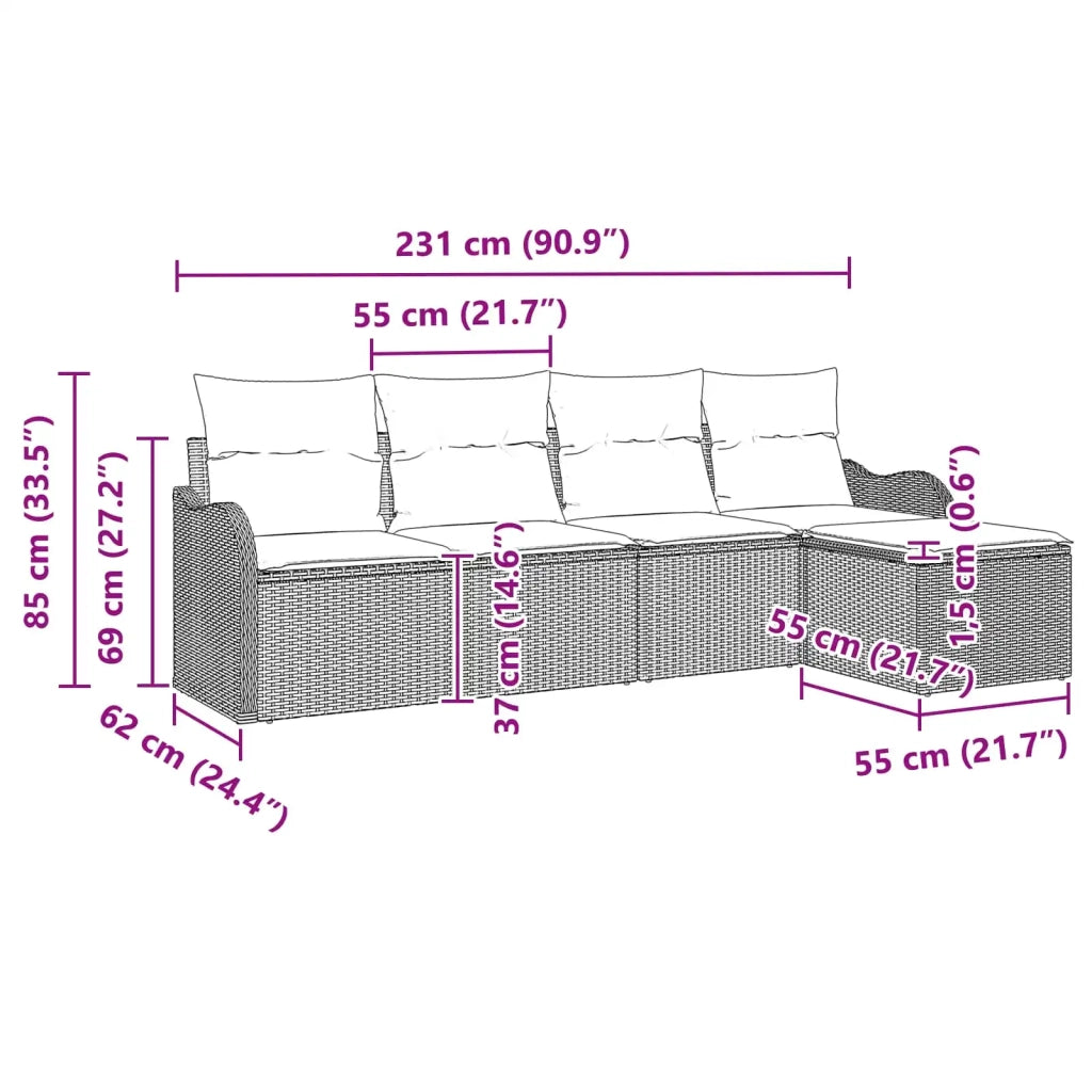 Set Divano da Giardino Grigio polyrattan 3345665
