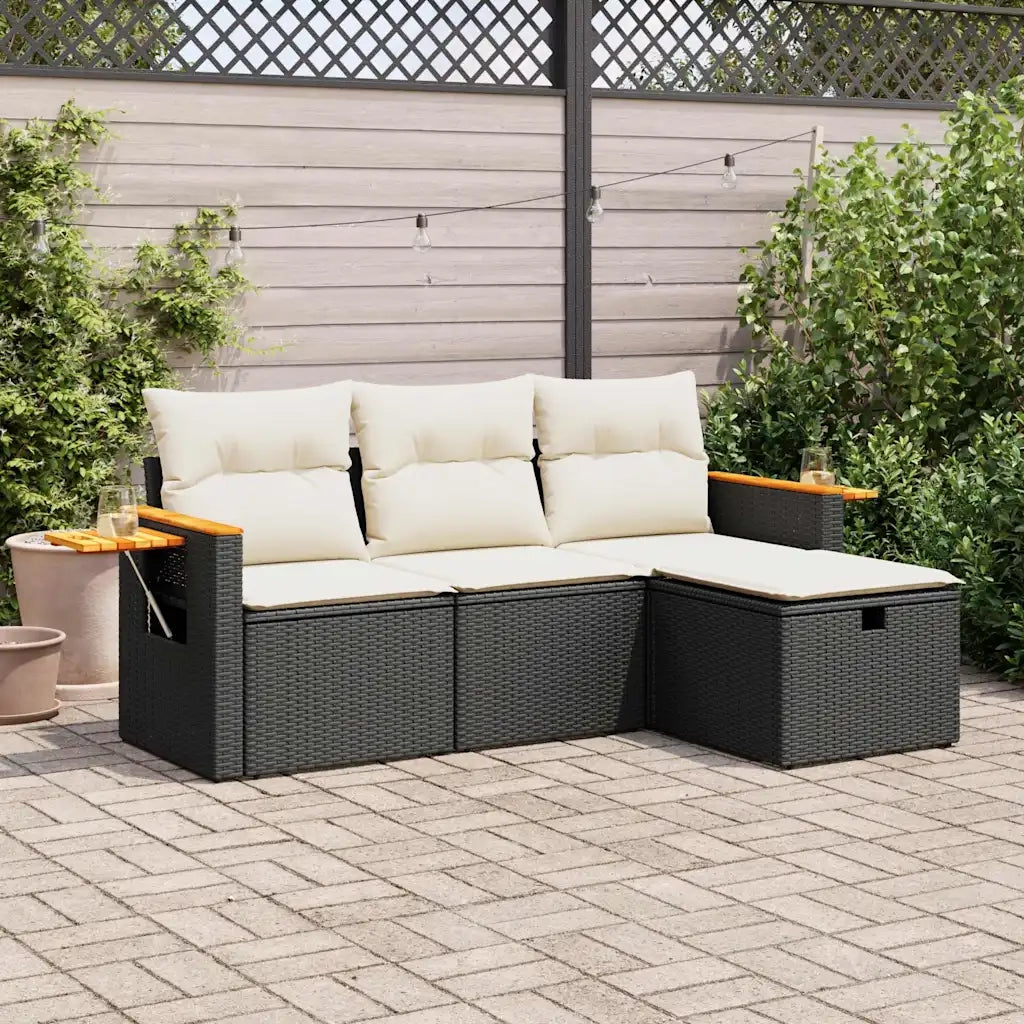 Set Divani da Giardino 4 pz con Cuscini Nero in Polyrattan 3325948
