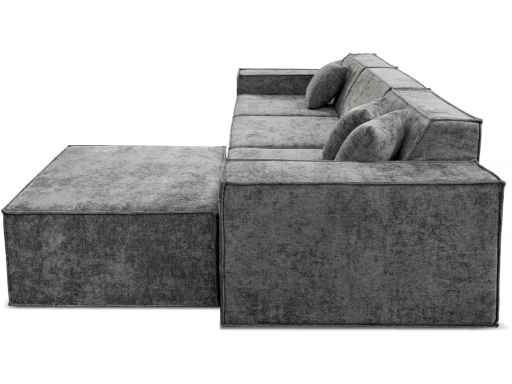 Divano componibile dritto con pouf in tessuto texturizzato "Lusso" - 4 posti - Grigio