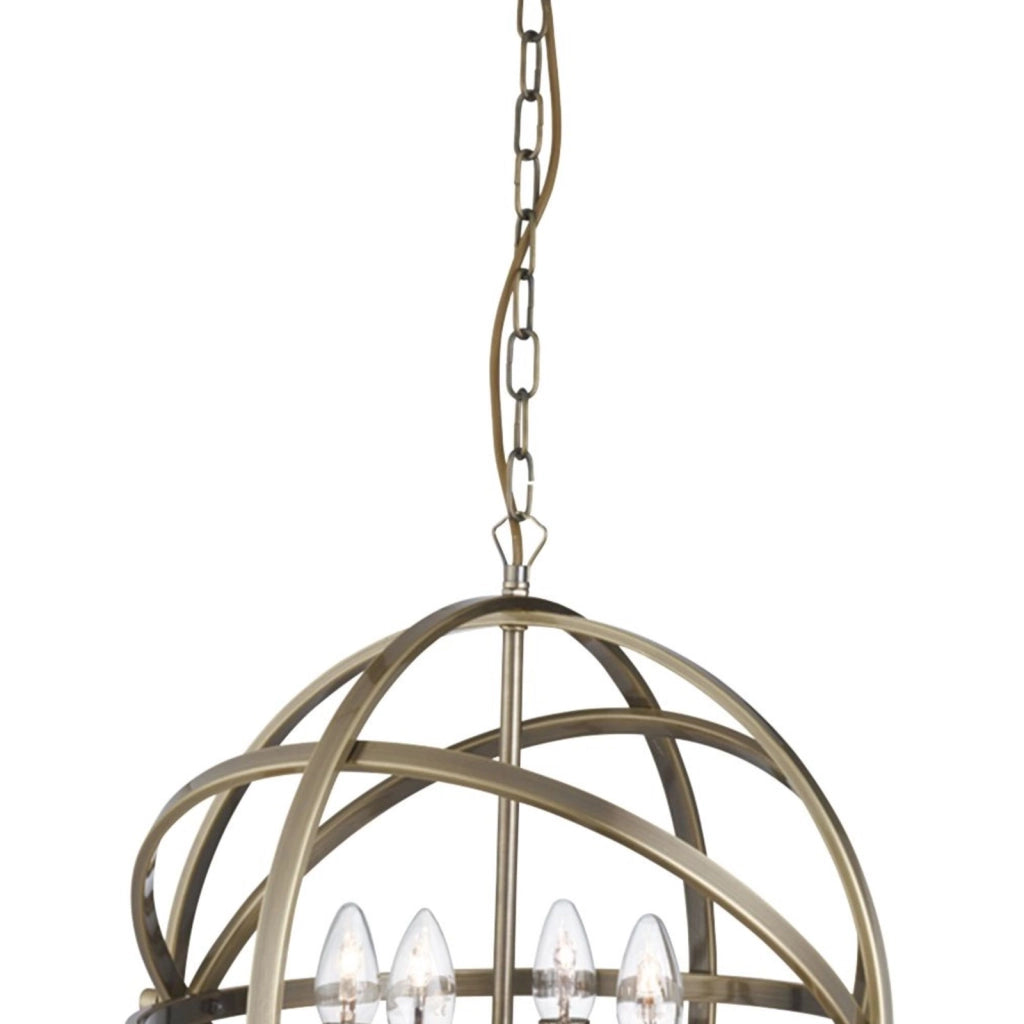 Lampadario Industrial-Nordico Orbita Acciaio Ottone 4 Luci E14