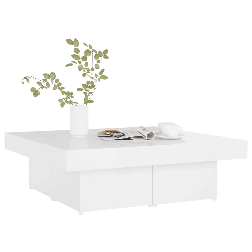Tavolino da salotto | Tavolino da caff¨¨ | Tavolino da Soggiorno Bianco Lucido 90x90x28 cm Legno Multistrato