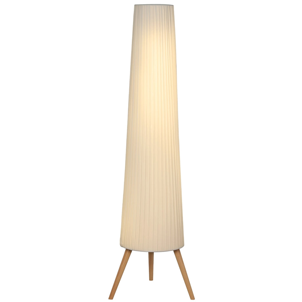 Lampada da Terra con Treppiede ¨C Minimal ¨C Regolabile 3 Livelli, Interruttore a Pedale, Gambe in Legno, Tela Bianca