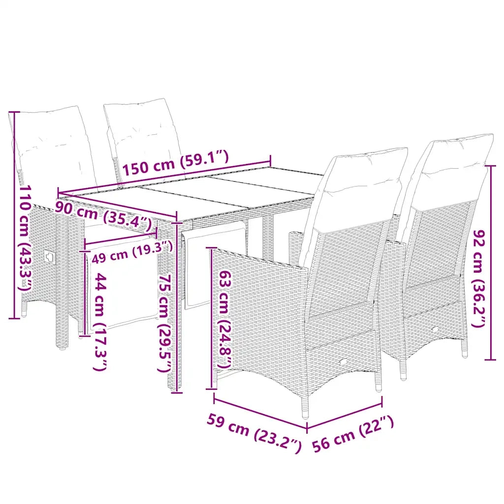 Set Bistrò da Giardino 5 pz con Cuscini in Polyrattan Nero 3276961