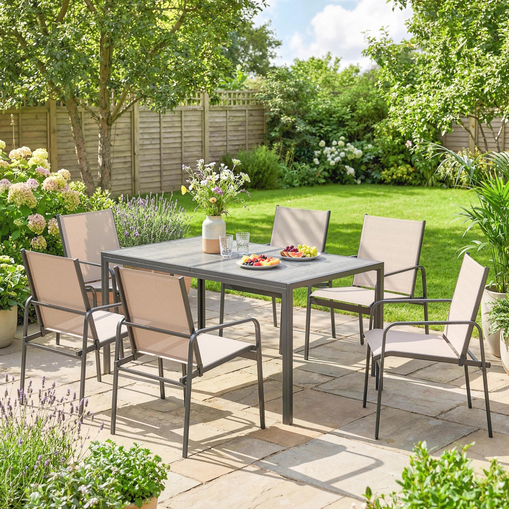 Set Tavolo e Sedie da Giardino ¨C Minimal ¨C Effetto Legno 6 Pezzi Caqui