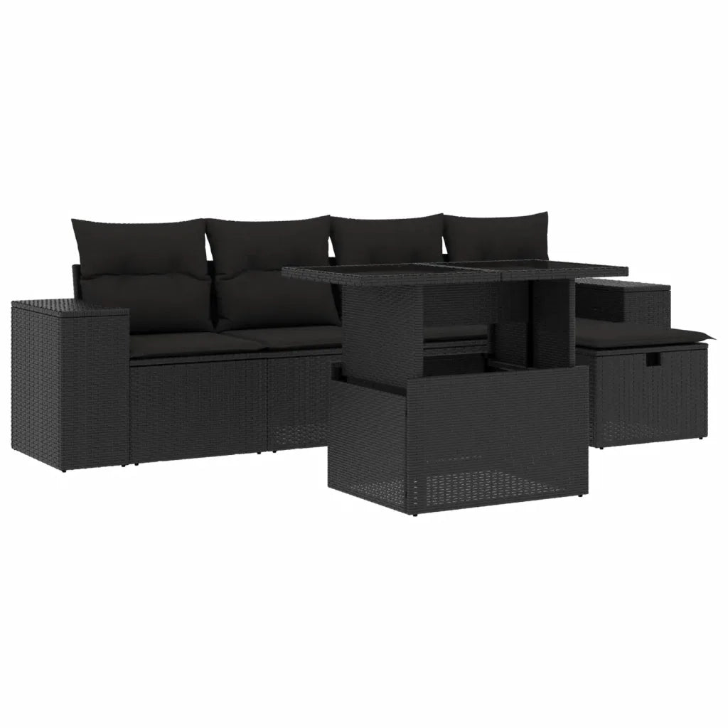 Set Divano da Giardino 6 pz con Cuscini Nero in Polyrattan 3275285