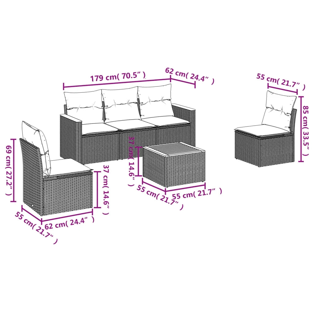 Set Divano da Giardino 6 pz con Cuscini Beige Misto Polyrattan