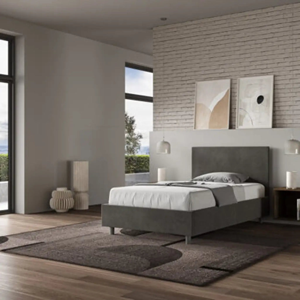 Letto una piazza e mezza senza rete imbottito 120x200 microfibra grigio Adele