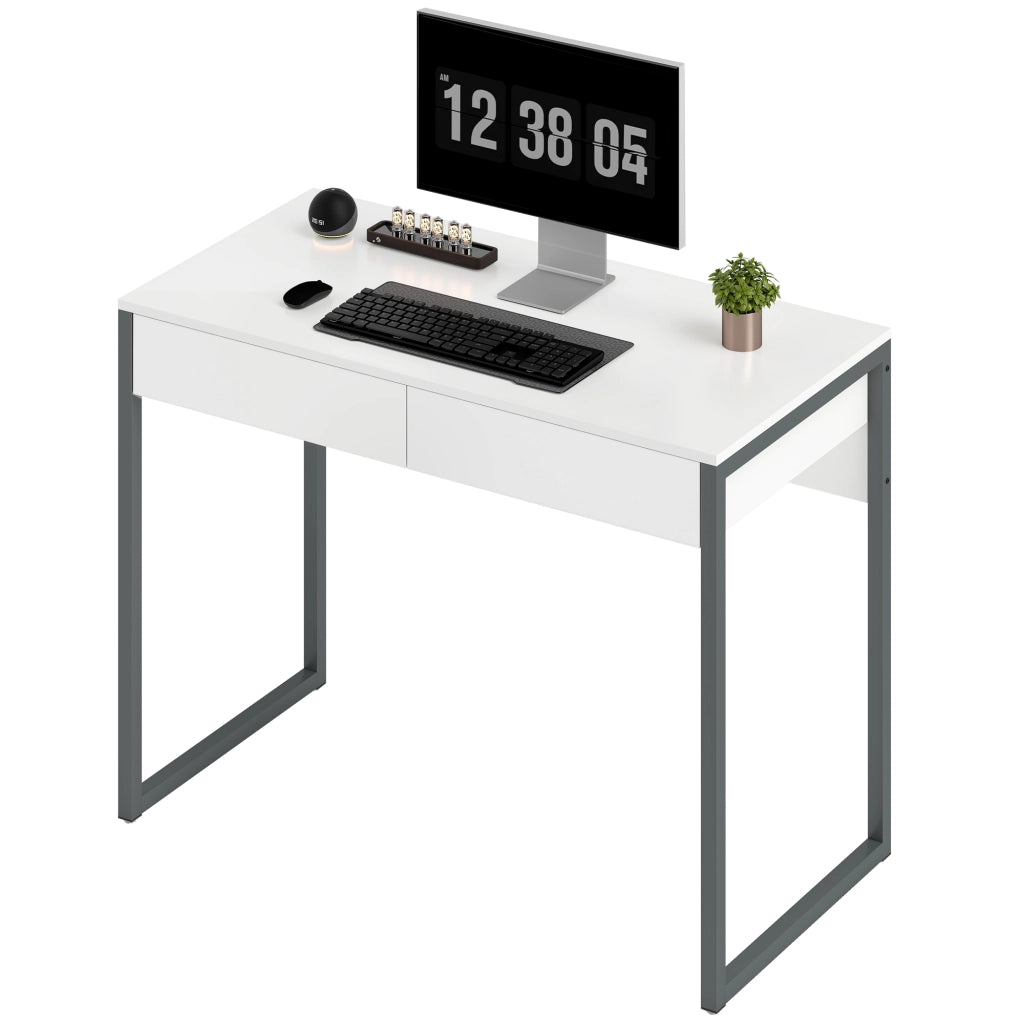 Scrivania con 2 Cassetti 100x50x75 cm Bianco ¨C Minimal ¨C Acciaio