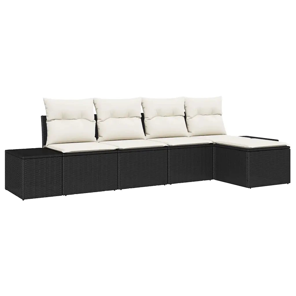 Set Divano da Giardino 5 pcs Nero e Crema polyrattan 3355686