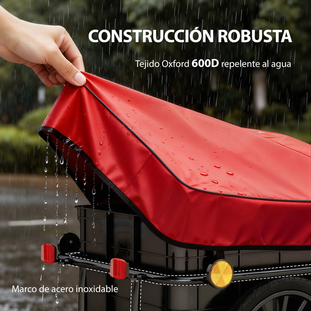 Rimorchio per Bicicletta ¨C Xylo ¨C Copertura Oxford Riflettente Telaio Acciaio 40kg 144x59x80cm Rosso Nero