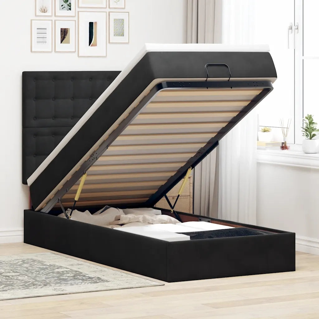 Struttura Letto Pouf con Materassi Nero 90x190 cm in Velluto 3314434