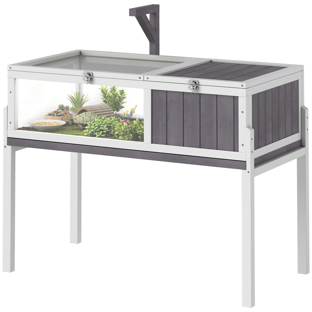 Casetta per Tartarughe in Legno con Finestra e Coperchio ¨C Minimal ¨C 104x53x82cm, Bianco e Grigio
