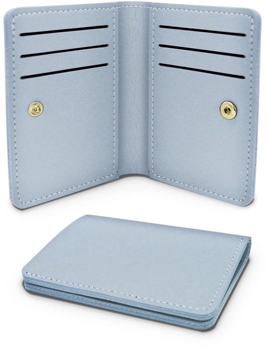 Portamonete per donna compatta, unico colore, chiusura a click per 8 fusti per carte di credito e 1 tasca per banconote, blu, 11*8.5*1.5cm, Moderno