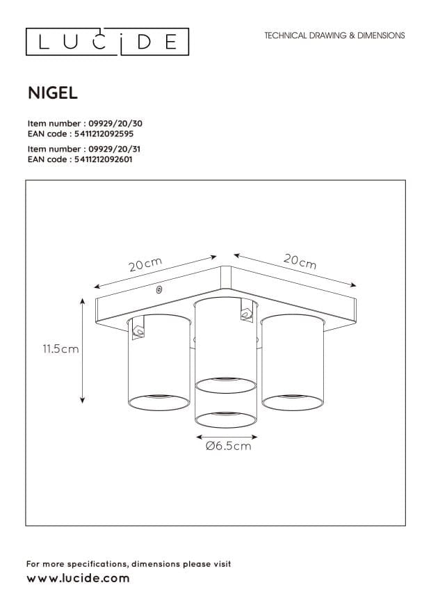 Lucide Nigel plafoniera quadrata nera 4xGU10 dimmerabile 2200K
