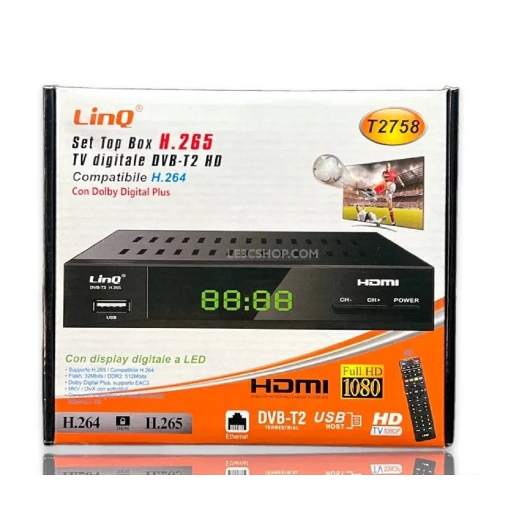 Trade Shop - Decoder Tv Digitale Terrestre T2 Set Top Box Full Hd Dvb-t2 Hd H.265 Pvr T2758 -