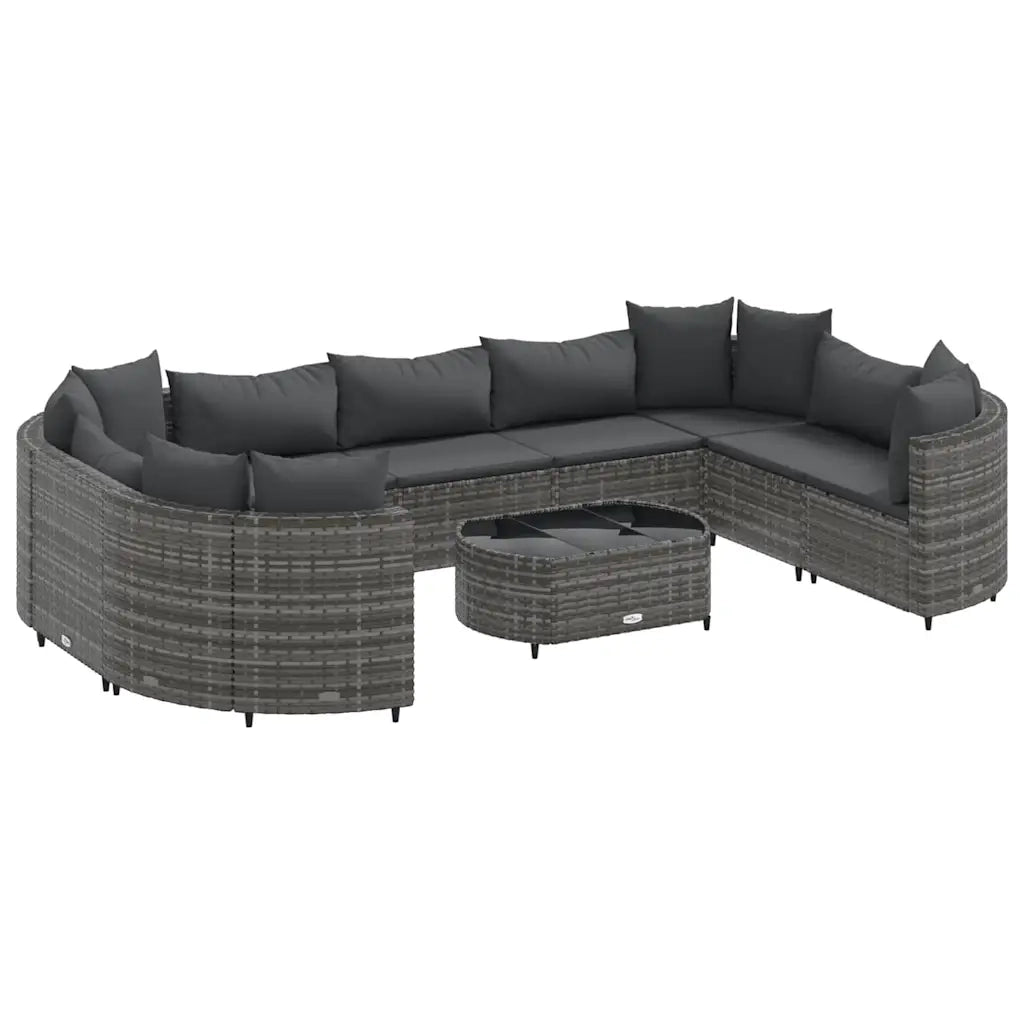 Set Divano da Giardino 10 pz con Cuscini Grigio in Polyrattan