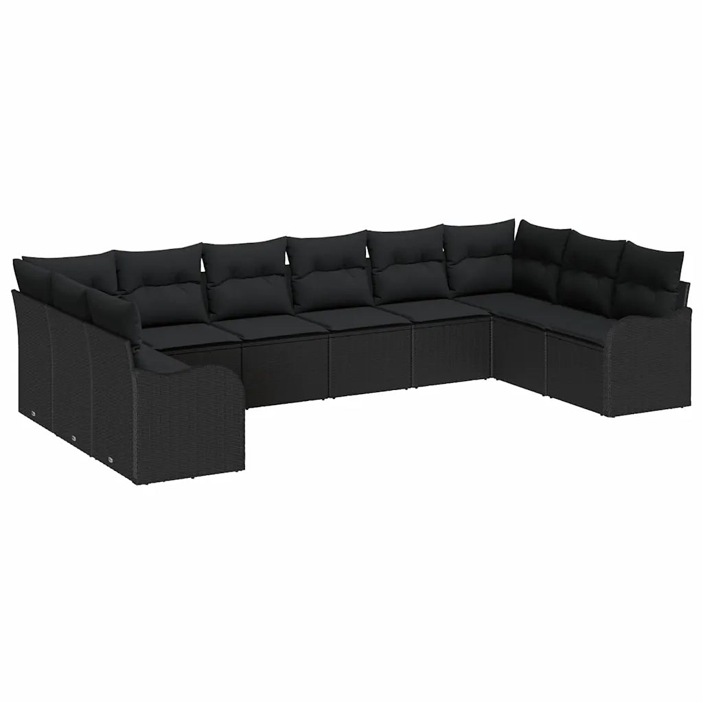 Set Divano da Giardino 10 pcs Nero polyrattan