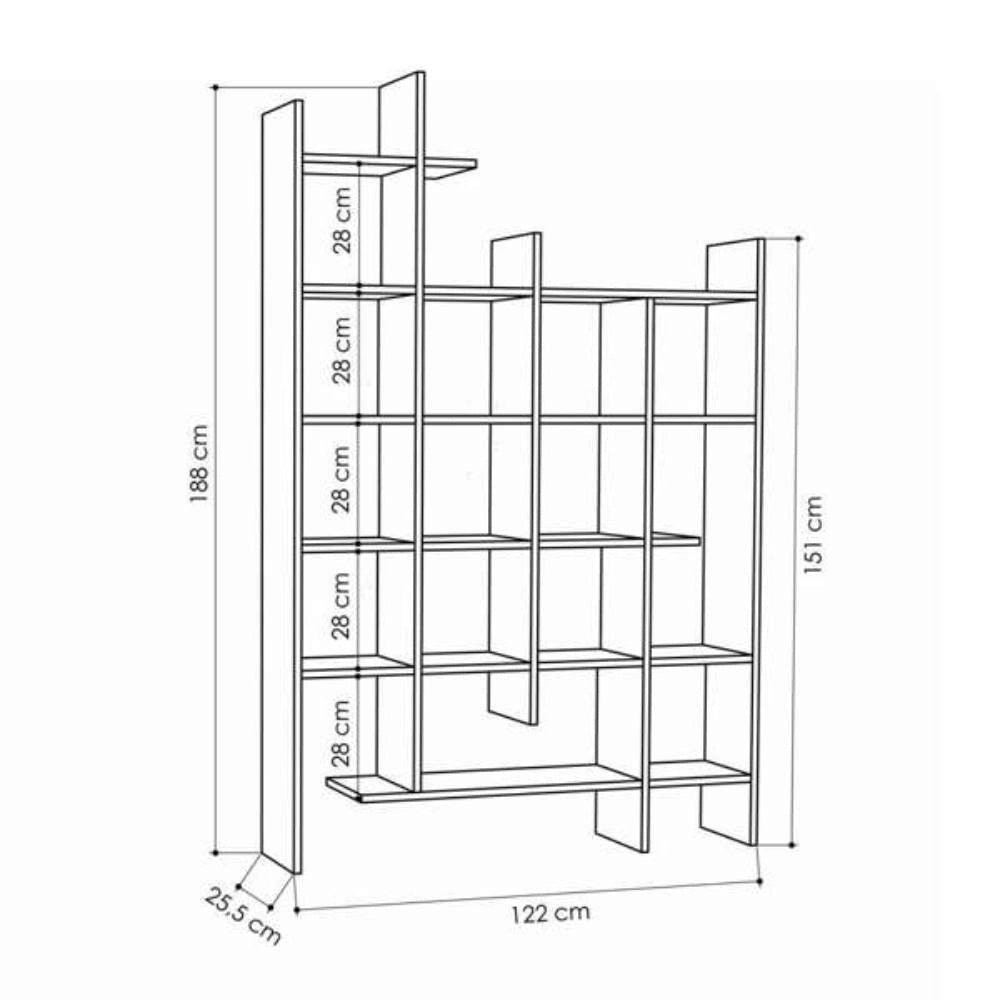 Libreria 6 Ripiani 122x25,5x188 cm in MDF Manco Bianco