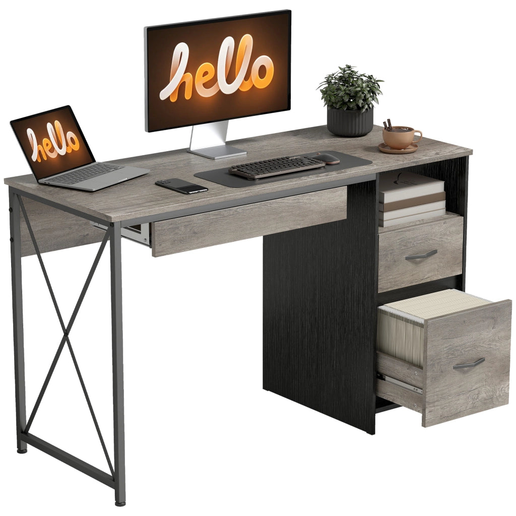 Scrivania per computer con cassetti e ripiano per tastiera ¨C Minimal ¨C Grigio 120x50x