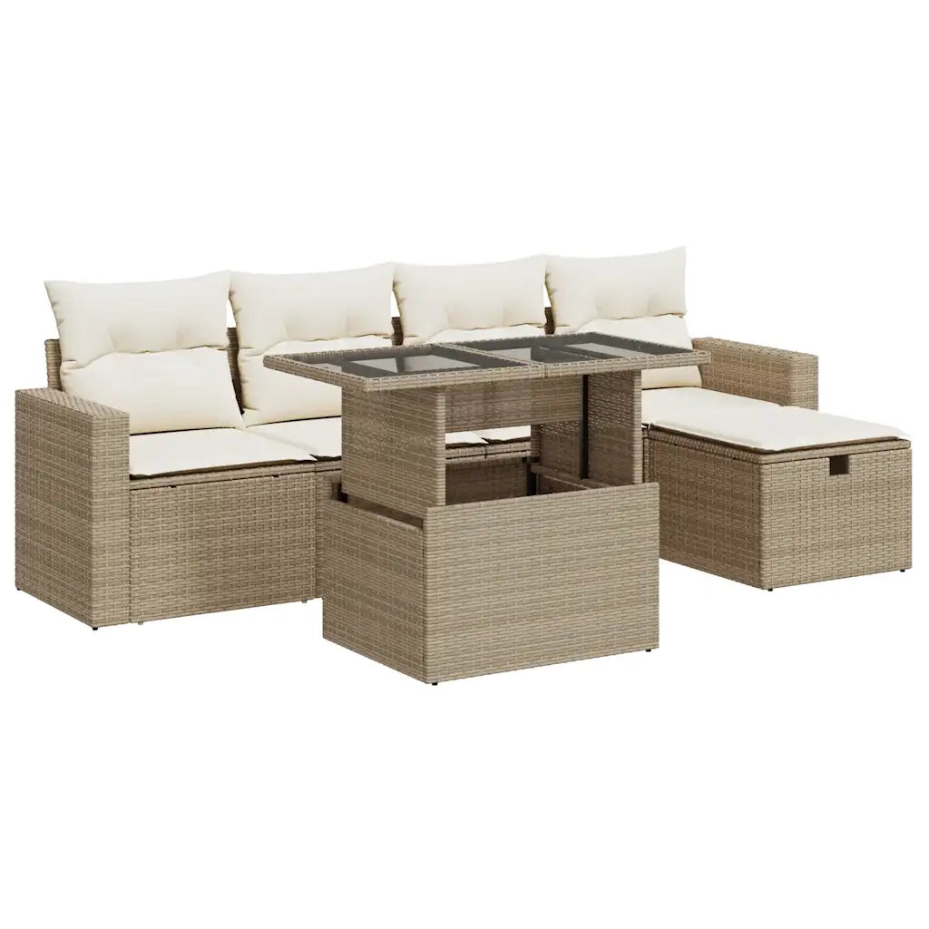 Set Divano da Giardino 6 pz con Cuscini Beige in Polyrattan 3327808