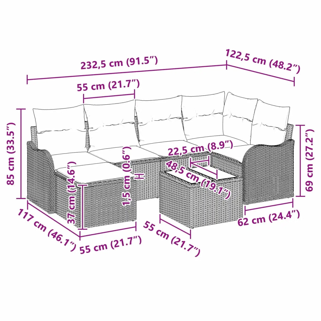 Set Divano da Giardino 7 pz Grigio polyrattan 3345785