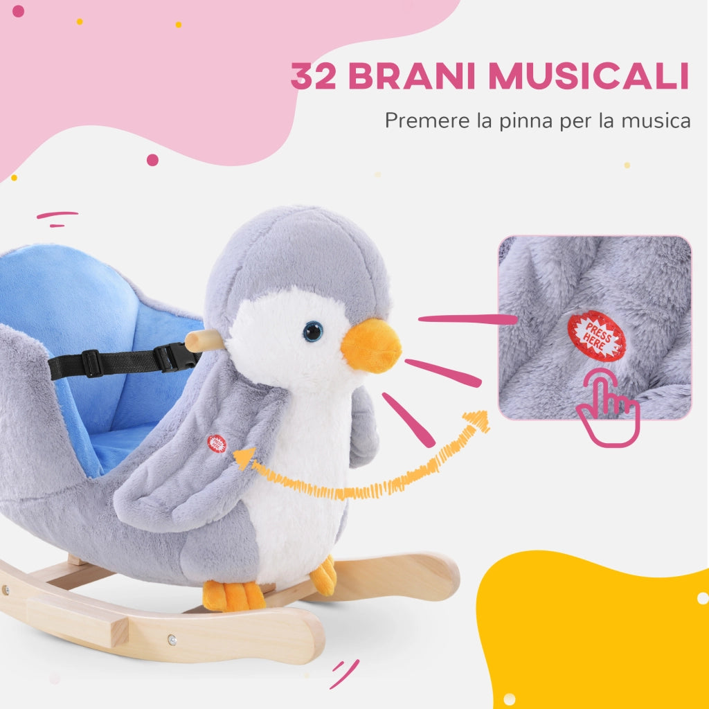 Cavallo a Dondolo in Peluche con Sicurezza ¨C zephmum ¨C Grigio