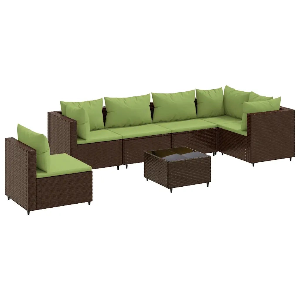 Set Divani da Giardino 7 pz con Cuscini in Polyrattan Marrone 3308182