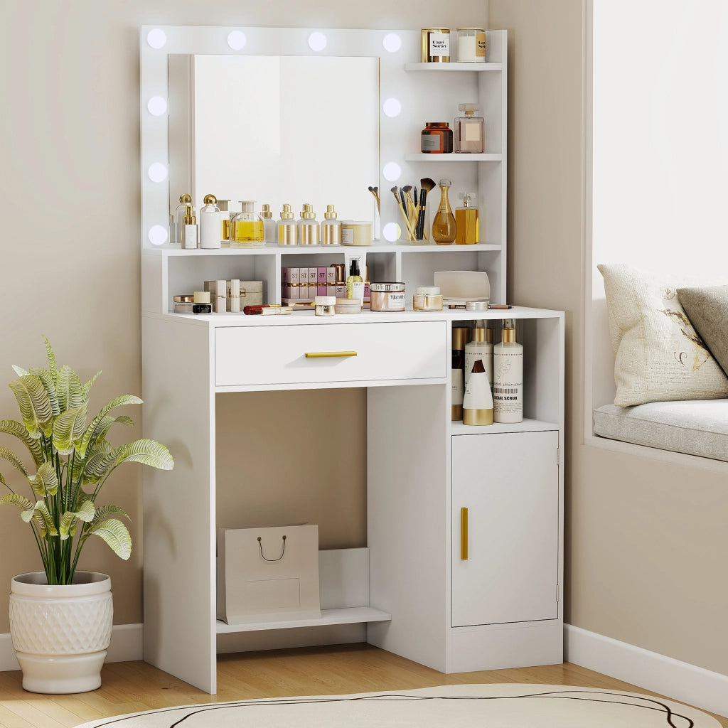Scrivania con specchio e luci LED ¨C Minimal ¨C bianco 80x40x135cm