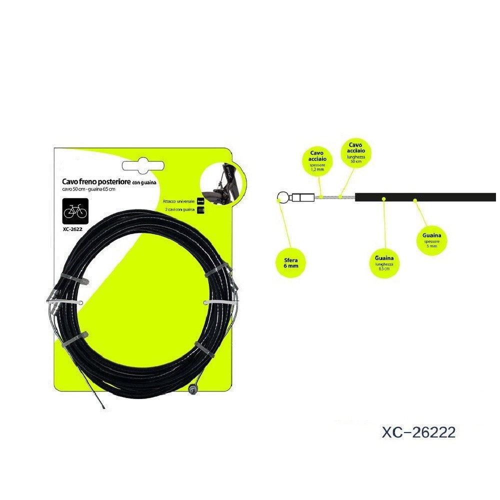 Trade Shop - Kit 2 Pezzi Cavo Freno Posteriore Con Guaina Universale Per Bicicletta Xc-2622 -