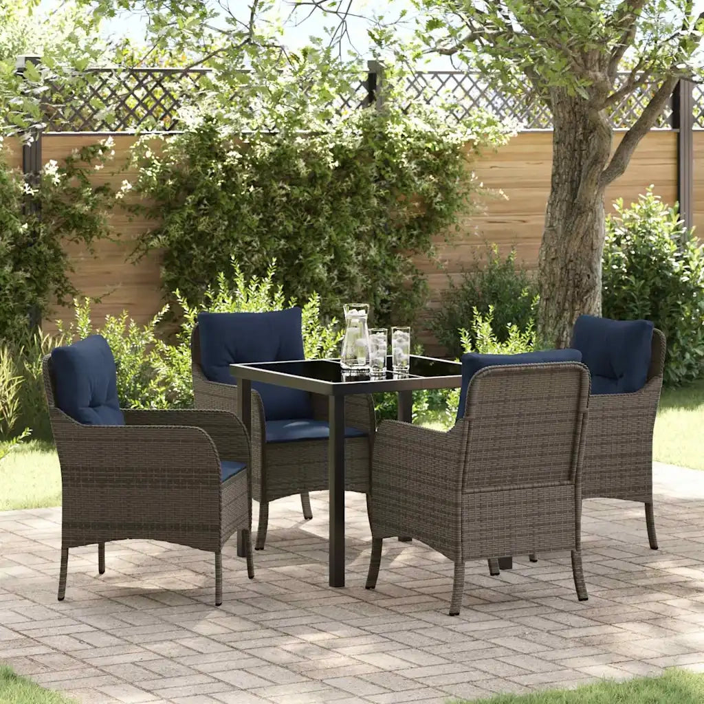 Set da Pranzo per Giardino con cuscino 5 pcs Grigio polyrattan