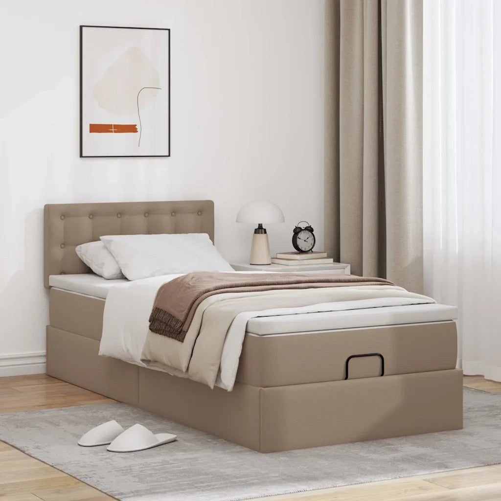 Letto Pouf con Materasso Cappucino 100x200 cm Similpelle