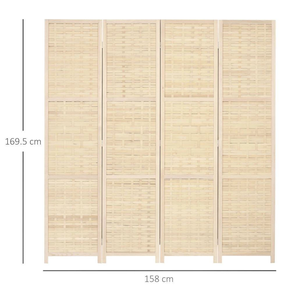 Paravento Separ¨¦ da Interno a 4 Ante in Legno e Bamb¨´, Pieghevole e Salvaspazio Altezza 170cm, Marrone