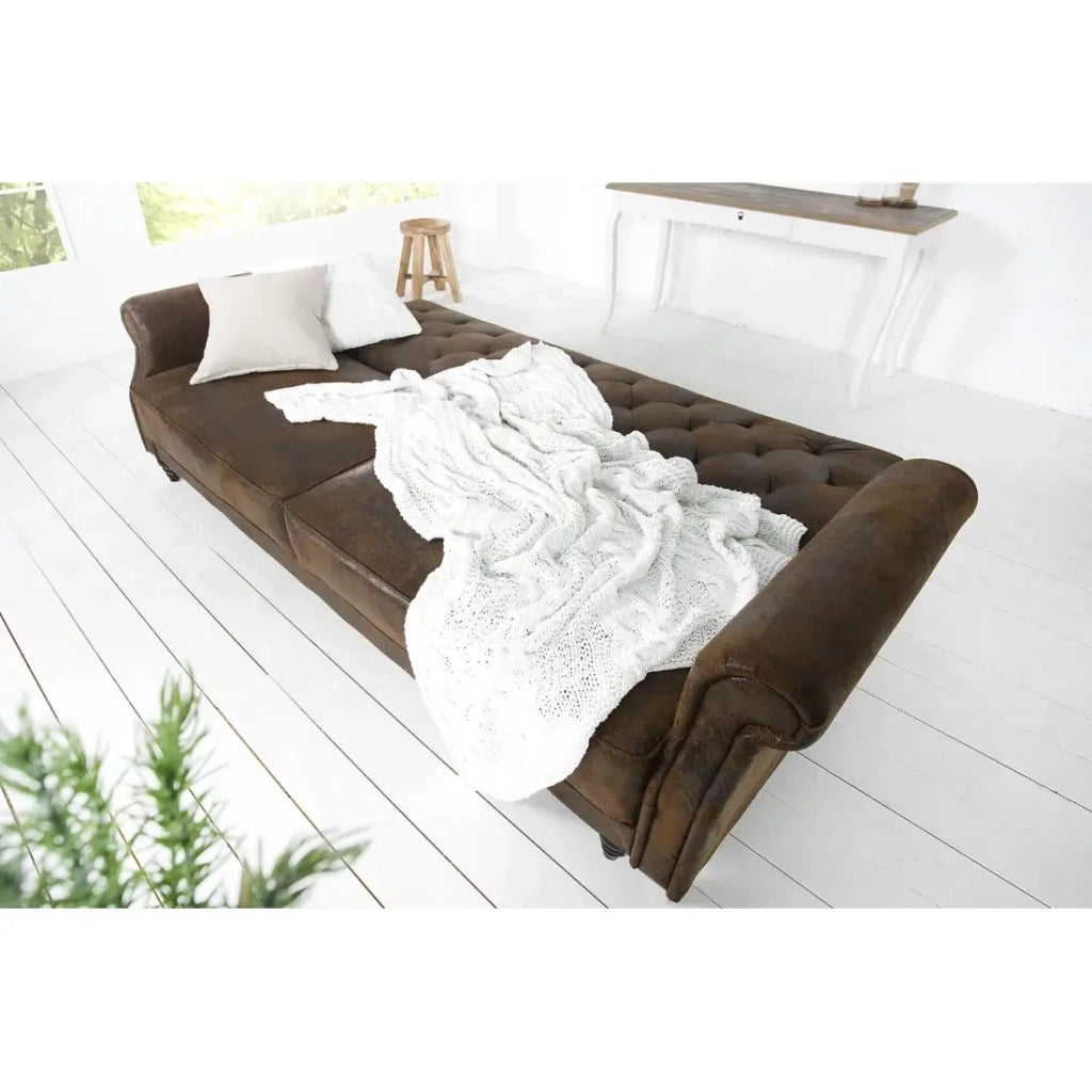 Divano convertibile retto MILES marrone - Divano barocco in microfibra con struttura in legno massiccio