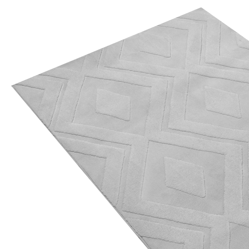 Tappeto da Soggiorno Grigio Jacquard 80 x 230 cm a Pelo Corto Rettangolare in Poliestere con Retro Antiscivolo Stile Moderno