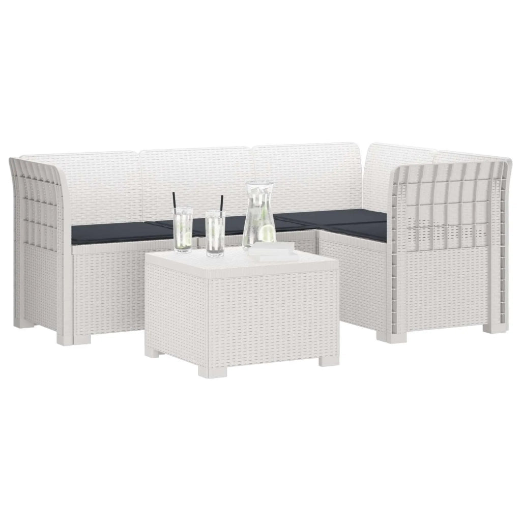 Divano da giardino 4 posti con cuscini aspetto rattan PP Bianco 3444009