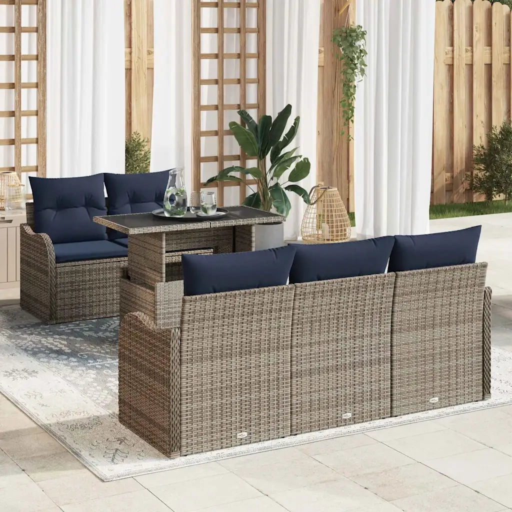 Set Divano da Giardino 6 pz Grigio e Blu Navy polyrattan 3348381