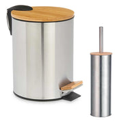 Kit da Bagno Pattumiera 3lt e Porta Scopino Acciaio Bambù
