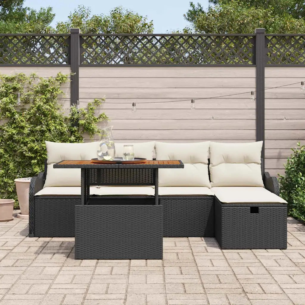 Set Divano da Giardino con cuscino 6 pcs Nero polyrattan 3359932